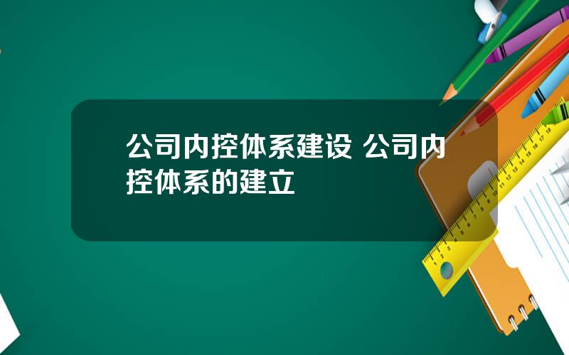 公司内控体系建设 公司内控体系的建立